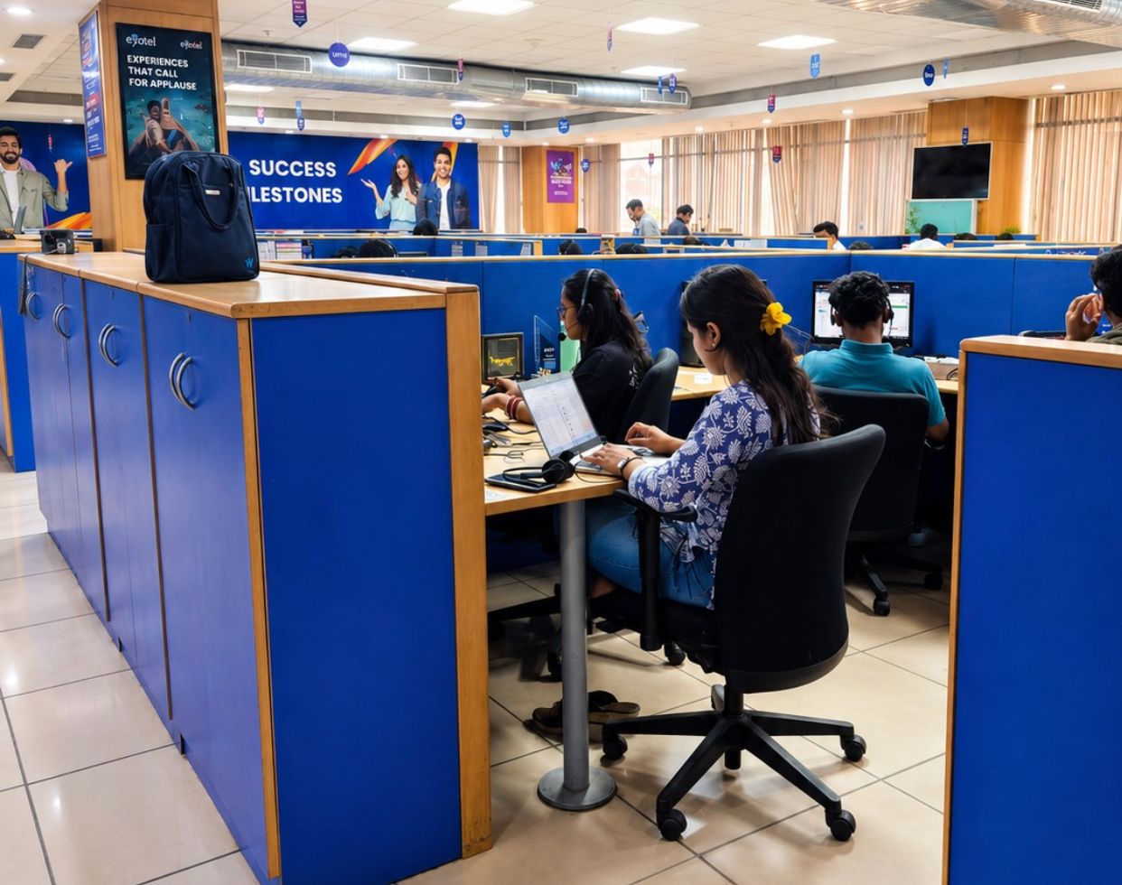 The contact-centre floor during a customer visit