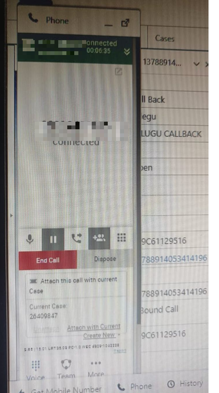 Legacy dialer during a connected call, de-identified