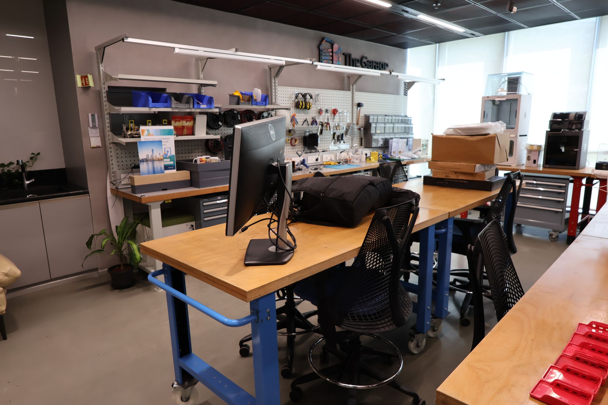 The Garage — the maker space with 3D printers and tool walls